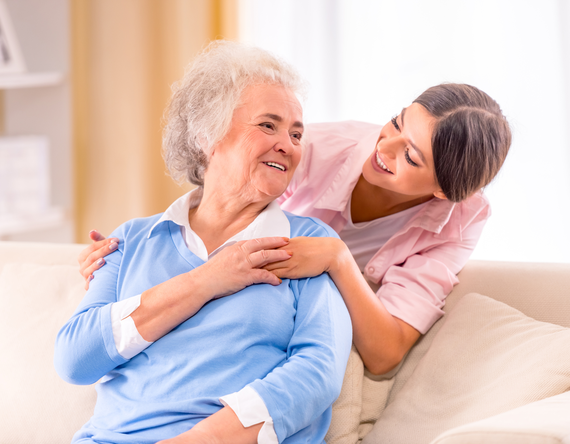 woman elderly with caregiver